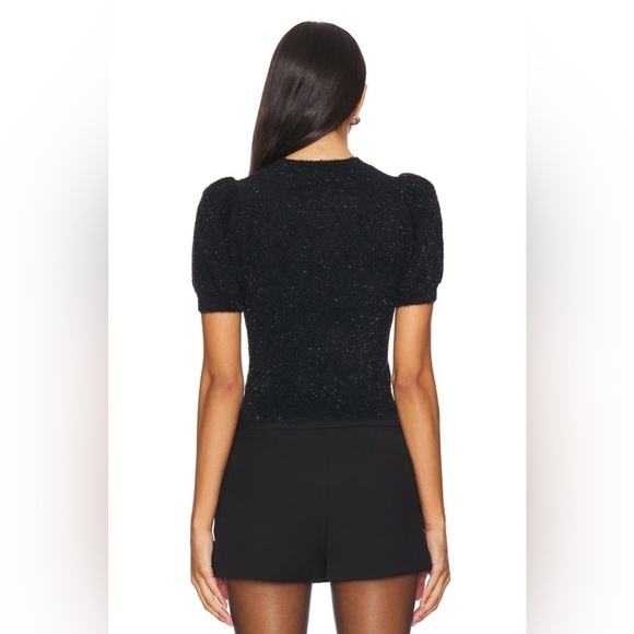 NWT Alice + Olivia Ciara Puff Sleeve Sweater XS Black Fuzzy Metallic Thread - Picture 3 of 7
